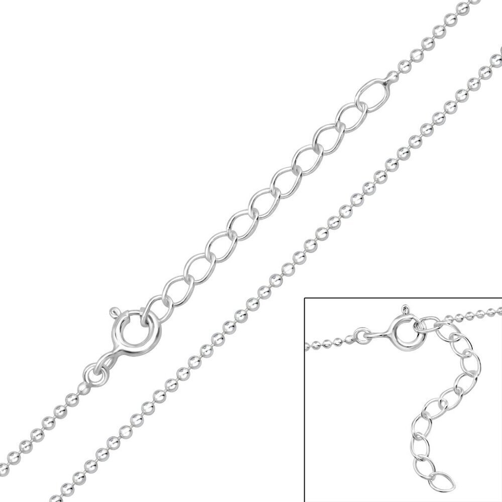 Sterling Silver Ball Chain Necklace 15in + Extension